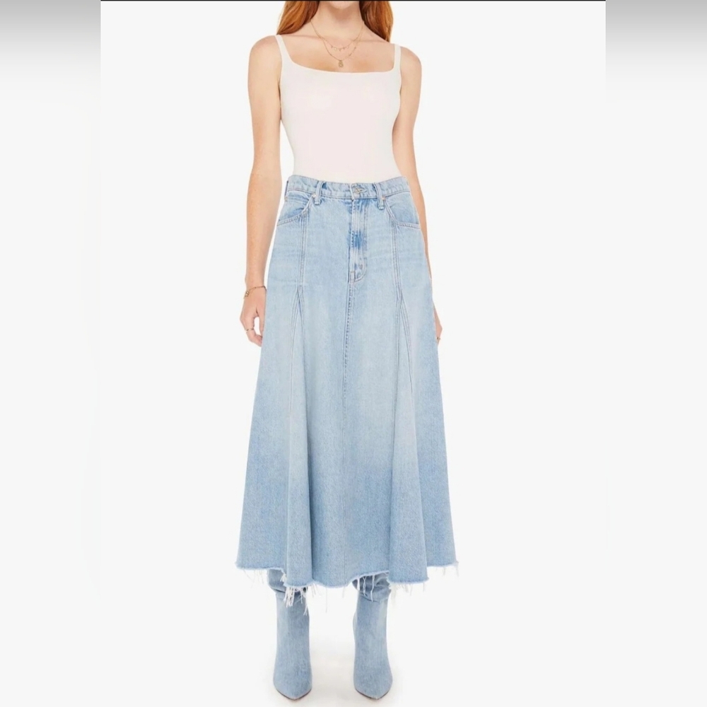 Mother Superior The Full Swing Fray Denim Skirt in I'm With The Band Size 30